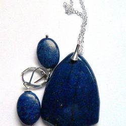 Granatowy lapis lazuli, wisiorek i kolczyki