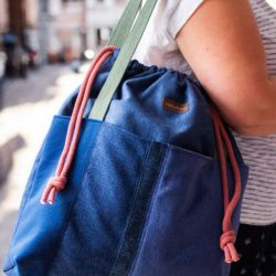 Duża granatowa torba z kominem patchwork