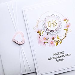 Zaproszenie komunijne różowe Hostia handmade