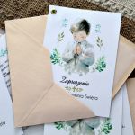 Delikatne zaproszenie komunijne - Chłopiec - zaproszenia komunijne dla chłopca z nitem delikatne zaproszenia na komunię pierwsza komunia święta