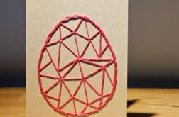 Kartka Wielkanocna - ręcznie haftowana - Pisanka różowa (ciemny)