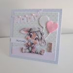 Personalizowana kartka na urodziny roczek z króliczkiem - Personalizowana kartka na urodziny roczek z króliczkiem
