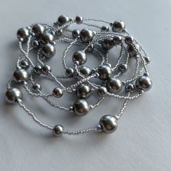 Naszyjnik Korale Perłowe Długi Sznur Pereł Szare Perły