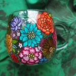 Ręcznie malowany szklany kubek LOVE pink - prezent dla kawoszki