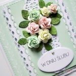 Kartka W DNIU ŚLUBU miętowo-biała - Pamiątka Ślubu z pastelowymi różami