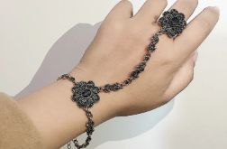 Bransoletka z pierścionkiem w stylu Bollywood Vintage Gray Crystal