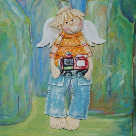 Ciuchcia czeka - aniołek z masy solnej, prezent, dekoracja