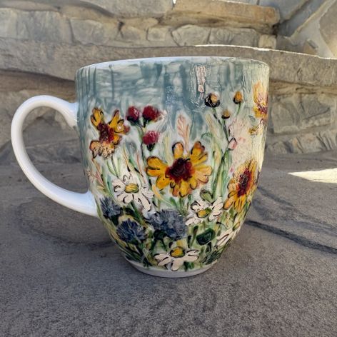 Porcelanowy kubek ręcznie malowany-Polne kwiaty 