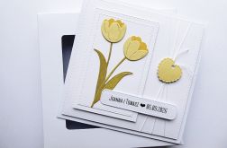 Skromna kartka ślubna żółte tulipany handmade