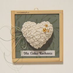 Walentynki Serce z gipsu w ramce dla kochanej osoby - zielone liście złote perły