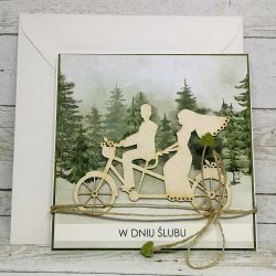Kartka ślubna z Młodą Parą na rowerze