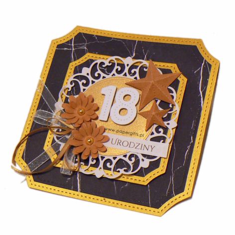 Kartka na 18 urodziny - czarny marmur złoto