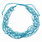 Naszyjnik Krótki Niebieskie Tulipany Sznurek Korale - 