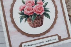 Kartka imieninowa z piwoniami w koszu