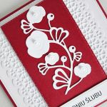Kartka W DNIU ŚLUBU bordowo-biała - Bordowo-biała kartka na ślub z ozdobioną kopertą