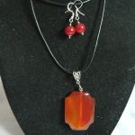 Energetyczny czerwony karneol, wisiorek i kolczyki, zestaw biżuterii - 