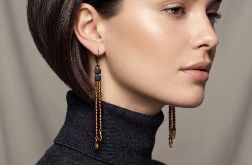 Kolczyki Czarno Złote Kostki Tila Czarne Długie