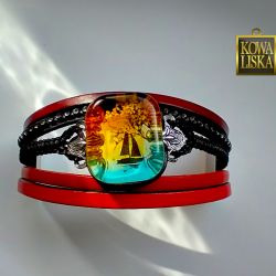 Samotny, czarny żagiel - bransoleta z żywicy i rzemieni