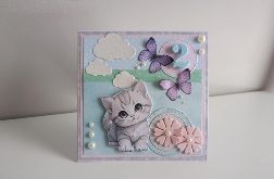 Kartka na urodziny z szarym kotkiem