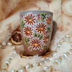 Kwiecisty kubek ręcznie malowany 300 ml. - ręcznie malowane