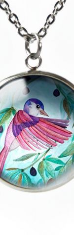 Pink bird naszyjnik z ilustracją
