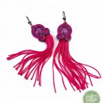 Intensywnie różowe kolczyki sutasz/soutache, bardzo długie chwosty, wiszące, bigle stal chirurgiczna   - Intensywny róż