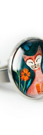 Orange cat pierścionek z ilustracją