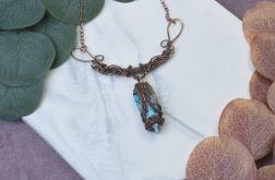 Miedziany naszyjnik wire wrapping z turkusem #500