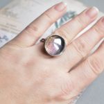 Fioletowa zorza - pierścionek ze szkłem - 
