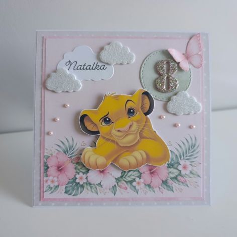 Personalizowana kartka urodzinowa ręcznie robiona Simba Król Lew