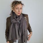 DUŻY SZAL LNIANY CIEPŁY DAMSKI SMOKE GREY - szal