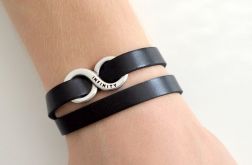 Infinity bransoletka czarna skórzana męska damska