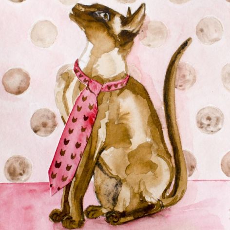 Malowany akwarelami Kot syjamski w krawacie