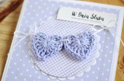 Kartka ŚLUBNA z szydełkowymi serduszkami