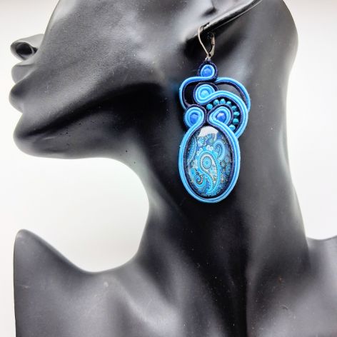 Blue Paisley kolczyki sutasz