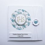 Kartka na Komunię z niezapominajkami handmade - Ręcznie robiona urokliwa kartka komunijna