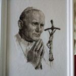 Obraz  Haft Krzyżykowy - Św. Jan Paweł II / Hand Made / - widok na obraz