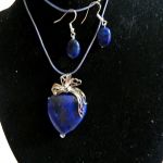 Lapis lazuli z pirytem wisior serce, kolczyki - 