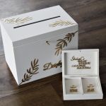 Pudełko na obrączki i skrzynka na koperty - Komplet pudełek ślubnych glamour biało złote pudełka ślubne pudełko na obrączki skrzynka na koperty ślub wesele mikohandmade