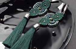 Bardzo długie kolczyki z chwostami - butelkowa zieleń i srebro