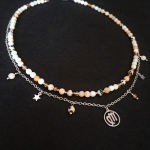 Naszyjnik dla Panny  - dwurzędowy naszyjnik z kamieni i stali nierdzewnej - dla zodiakalnej panny