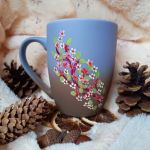 Ręcznie malowany unikatowy kubek wiewiórki i kwiaty 300 ml  - Ręcznie malowane