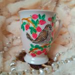 Malinowy wróbelek ręcznie malowany kubek śniadaniowy 300 ml.  - ręcznie malowane
