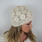 Czapka ręcznie robiona ecru - 