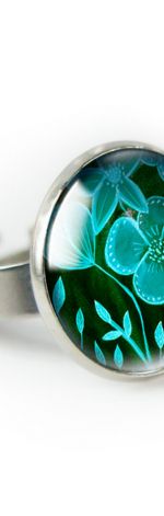 Green flower pierścionek z ilustracją