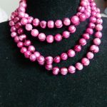 Purpurowe, wiśniowe perły naturalne, sznur pereł, naszyjnik - 