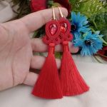 Kolczyki na wesele ślub chwosty czerwone złot - chwosty