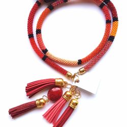 Naszyjnik Lariat Czerwony z Chwostem