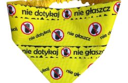 Bandana ostrzegawcza dla psa XL na gumce - NIE DOTYKAJ - żółta