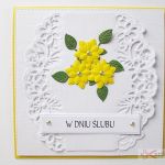Kartka W DNIU ŚLUBU biało-żółta - Pamiątka Ślubu z żółtymi kwiatuszkami